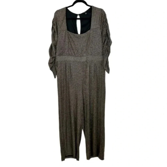 Torrid Glitter Knit Sweetheart Neck Jumpsuit in Gold Long Sleeves Sz 14 GUC - Picture 1 of 10